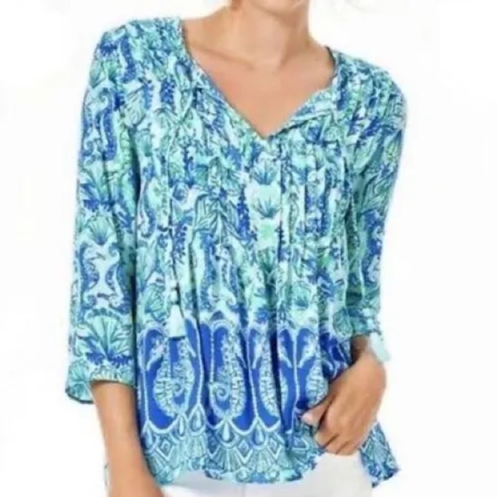 Lilly Pulitzer NWT XL Marilina Tunic in Seeing Double has Mermaids & Seahorses